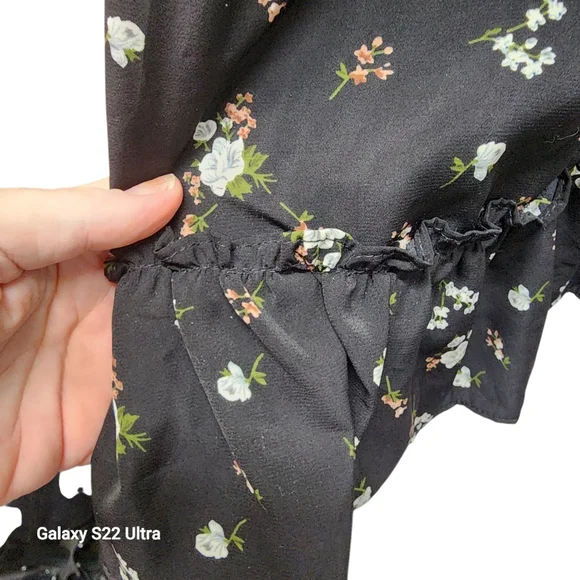 Lulus Cottagecore Black Floral Tie-Front Mini Dress – Size L Boho Romantic Cute - Picture 8 of 13